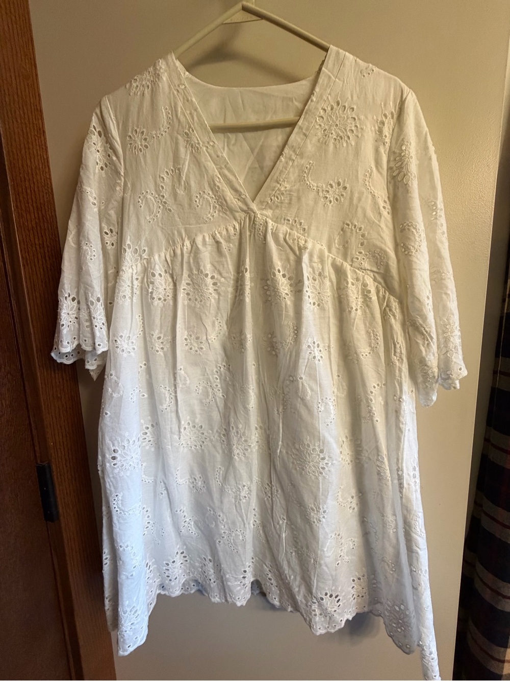 White Eyelet V-Neck Women’s Top